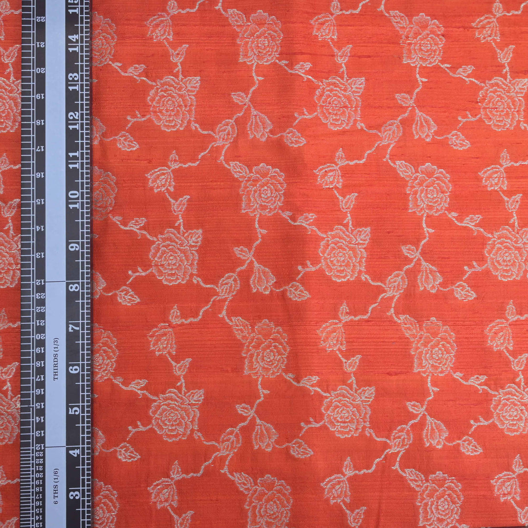 Orange Pure row silk Zari Brocade fabric. | 165-192O