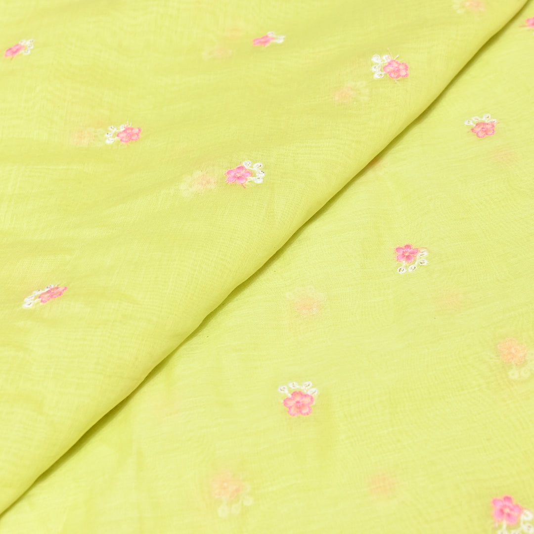 LEMON YELLOW COLOR MUL CHANDERI THREAD EMBROIDERY FABRIC - GP4822A- 05