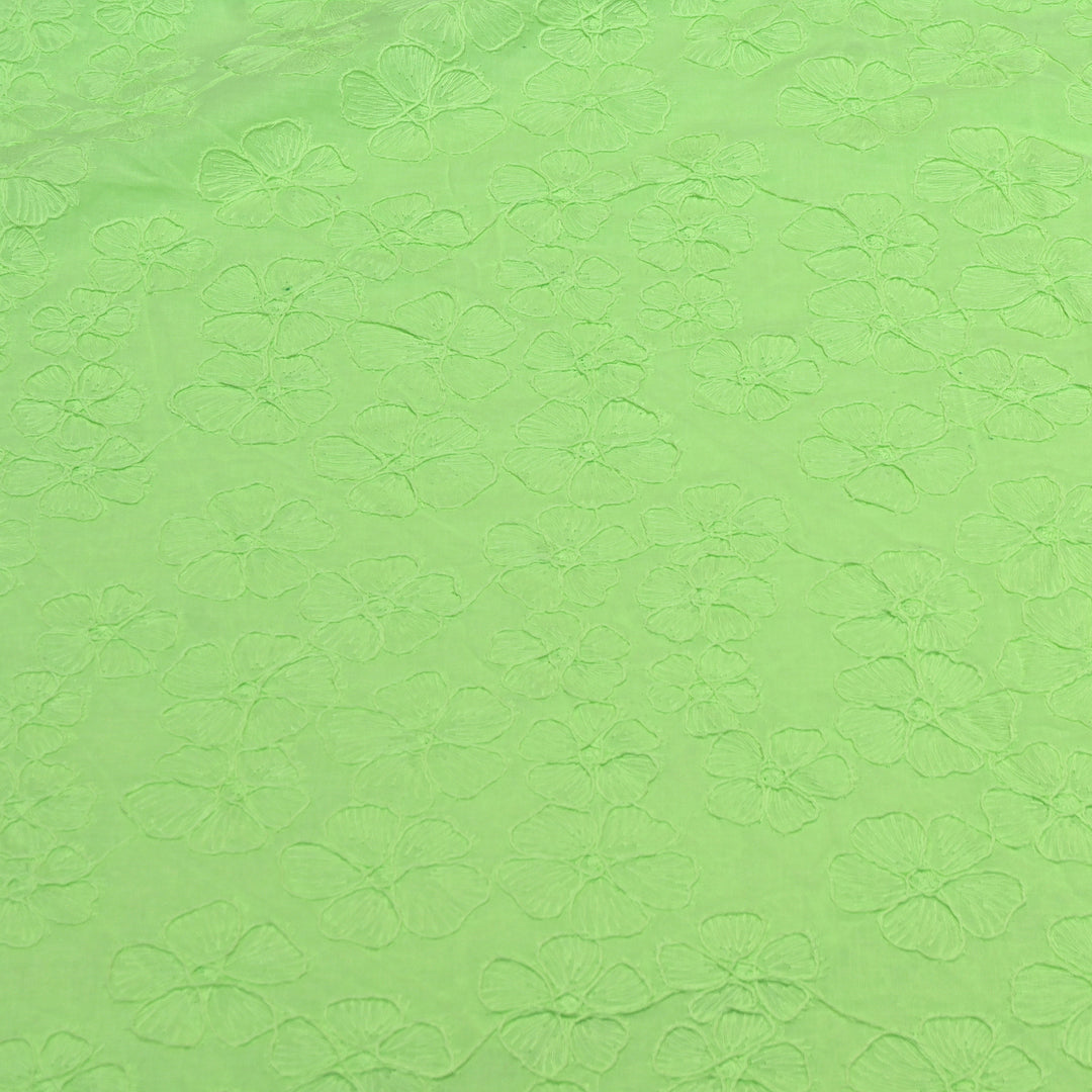Pistachio Green Color Cotton Floral Thread Embroidery Fabric – Soft Designer Embroidered Cotton Fabric 0AT112-7