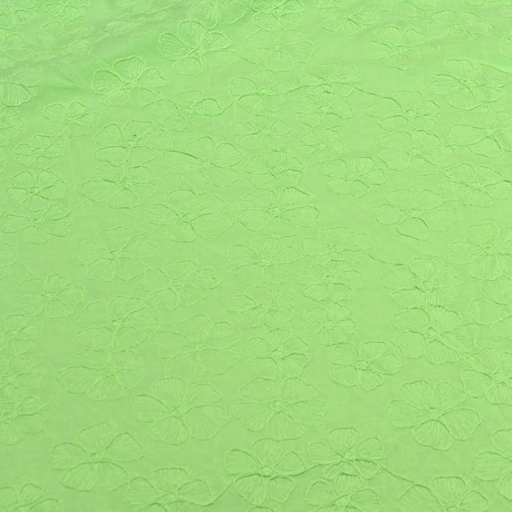 Pistachio Green Color Cotton Floral Thread Embroidery Fabric – Soft Designer Embroidered Cotton Fabric 0AT112-7