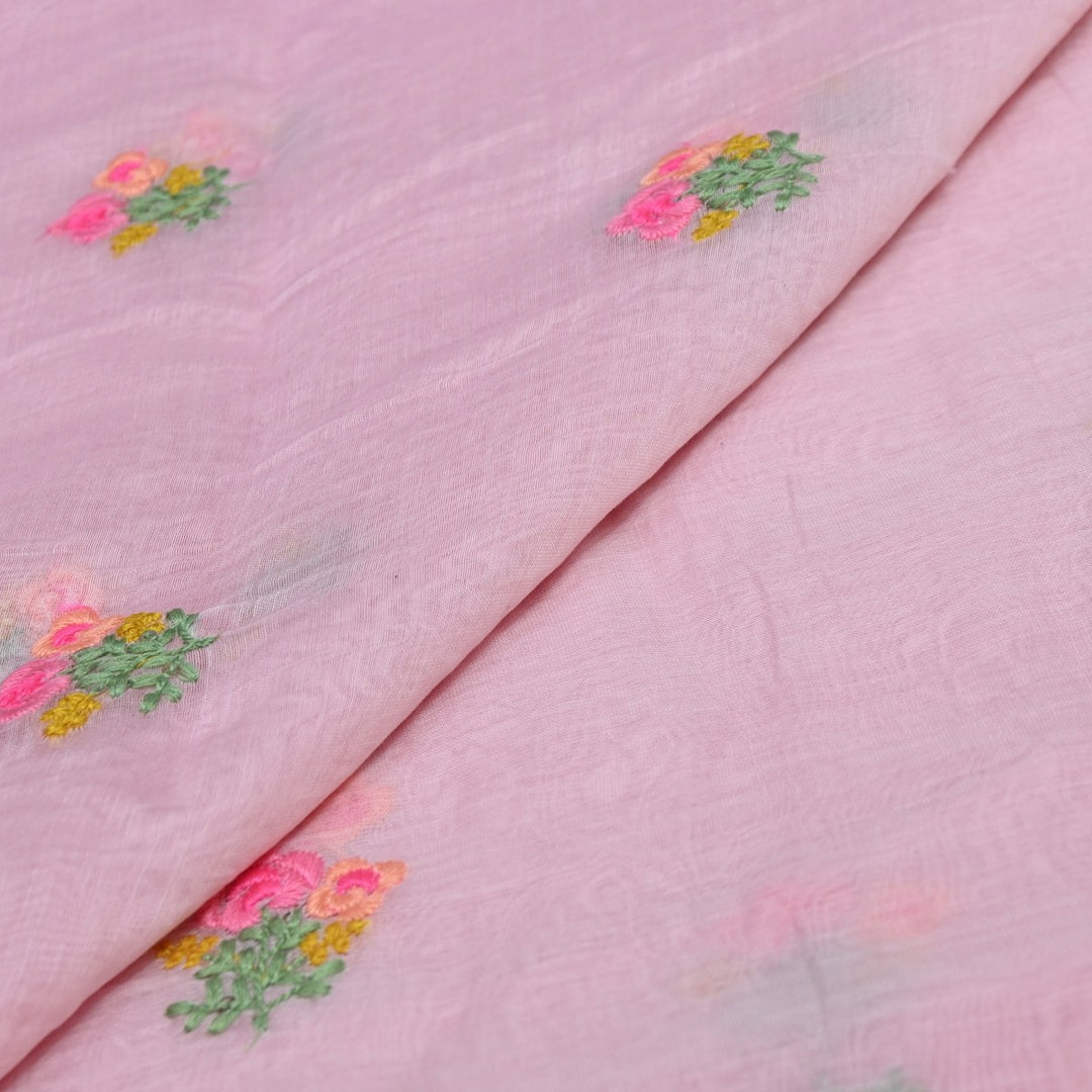 Cotton Candy Color Mul Chanderi Thread & Sequins Embroidery Fabric | Designer Fabric-V01954C