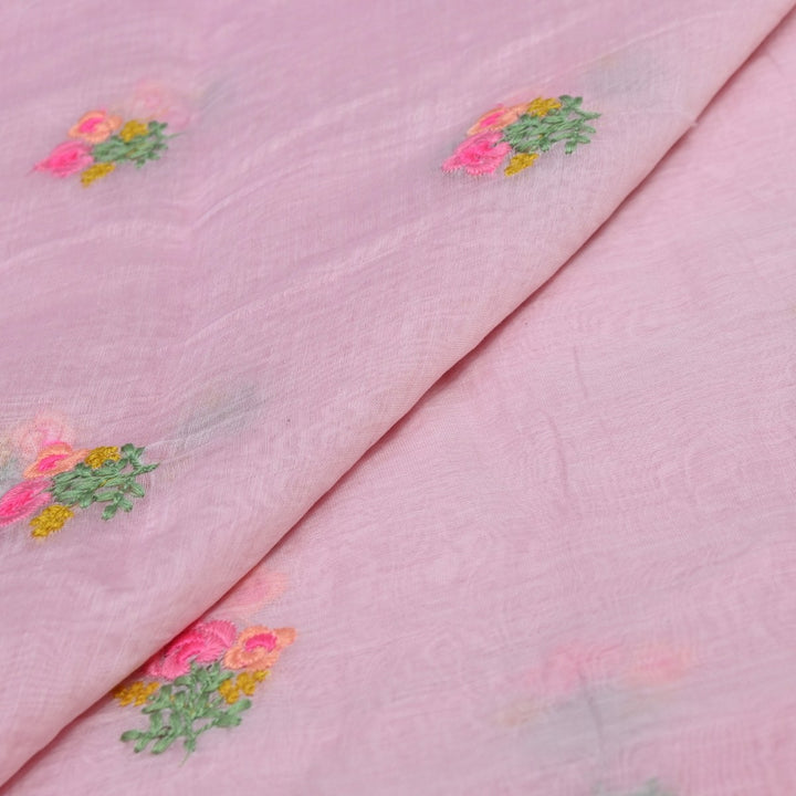 Cotton Candy Color Mul Chanderi Thread & Sequins Embroidery Fabric | Designer Fabric-V01954C