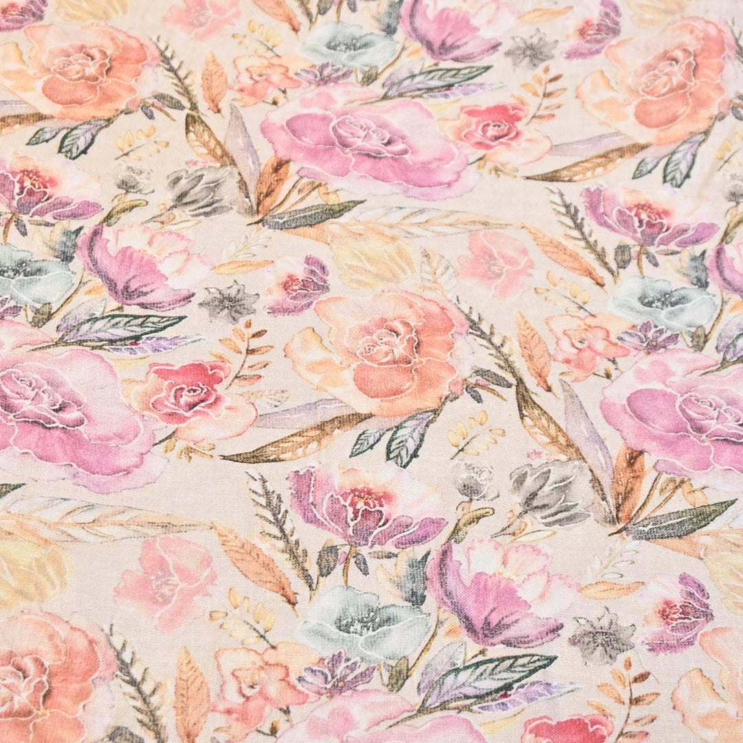 Multicolor Cotton Linen Digital Print Fabric- Soft Breathable Designer Fabric-RT0132-4