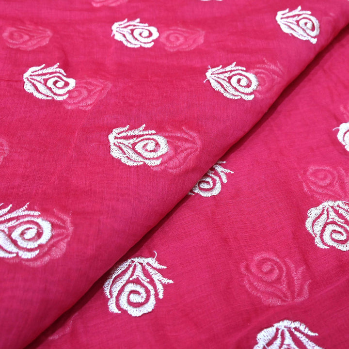 Pink Lemonade Color Mul Chanderi Floral Buti Embroidery Fabric