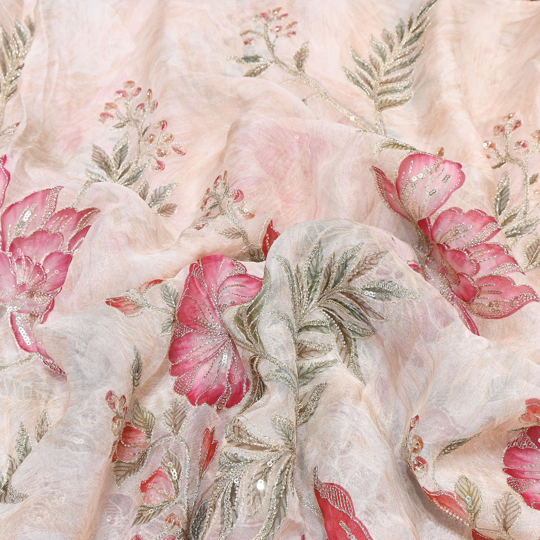 Premium Viscose Organza Position Print Zari & Sequins Embroidery Fabric – Designer Fabric PB0002-1