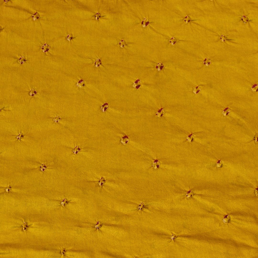 Mustard Yellow Pure Silk Chanderi Bandhni Fabric | CN-79-1083
