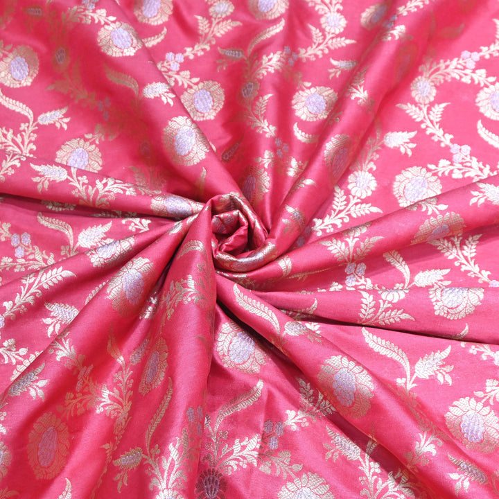 Soft pink & Antique Gold Floral Brocade Fabric.