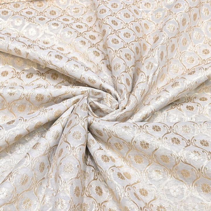 Banarasi Chanderi Gold Mat Zari Fabric – Premium Designer Ethnic Wear Fabric 000313-11