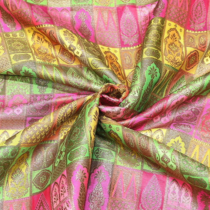 Multi Rangoli Brocade Fabric – Premium Zari Woven Designer Brocade Fabric 001006-A15
