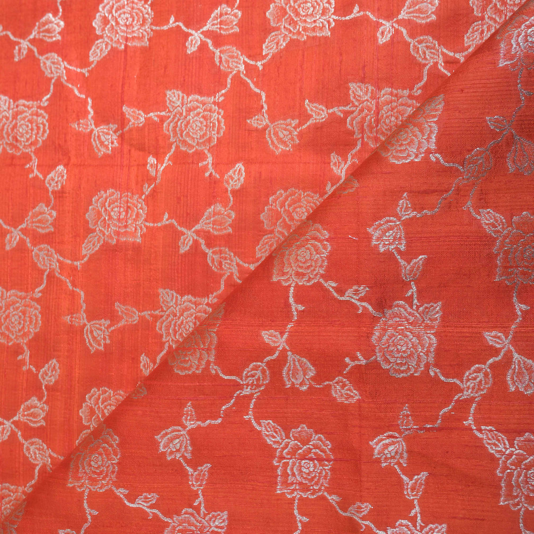 Orange Pure row silk Zari Brocade fabric. | 165-192O