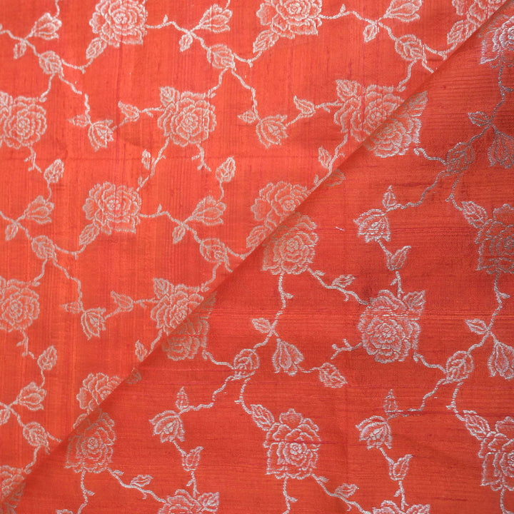 Orange Pure row silk Zari Brocade fabric. | 165-192O