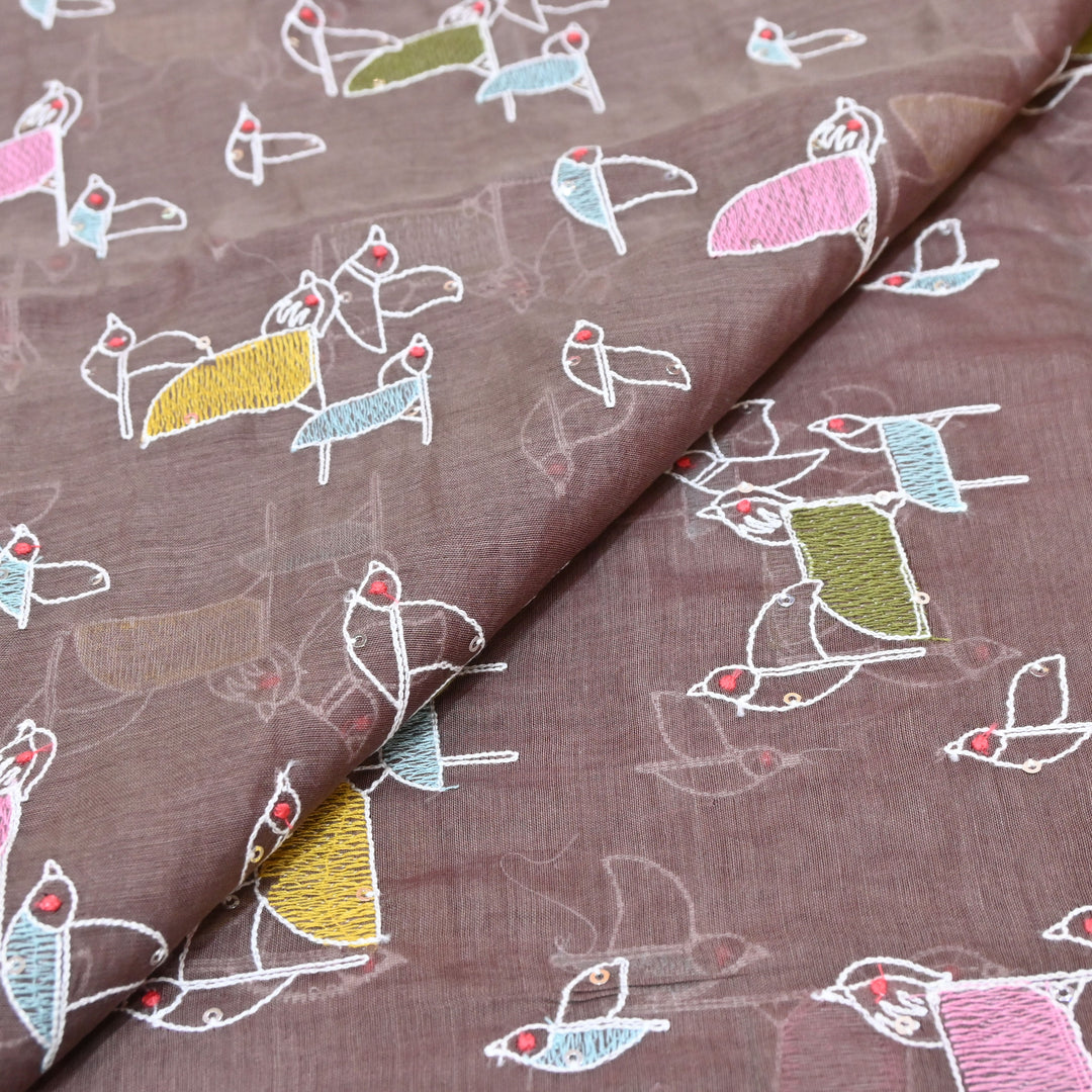 Warm earthy brown base Mul Chanderi Sequins Embroidery.