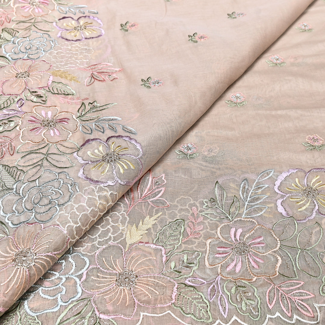 Mul Chanderi Floral Thread & Zari Embroidery Fabric – Designer Summer Fabric HC0041-1