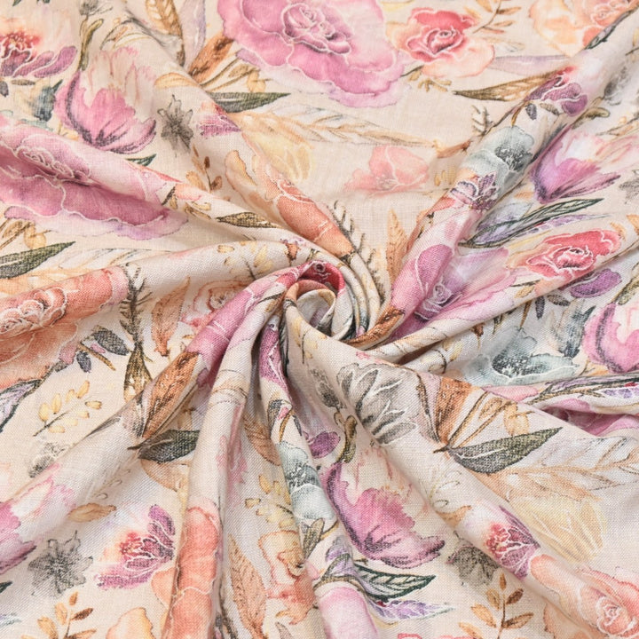Multicolor Cotton Linen Digital Print Fabric- Soft Breathable Designer Fabric-RT0132-4