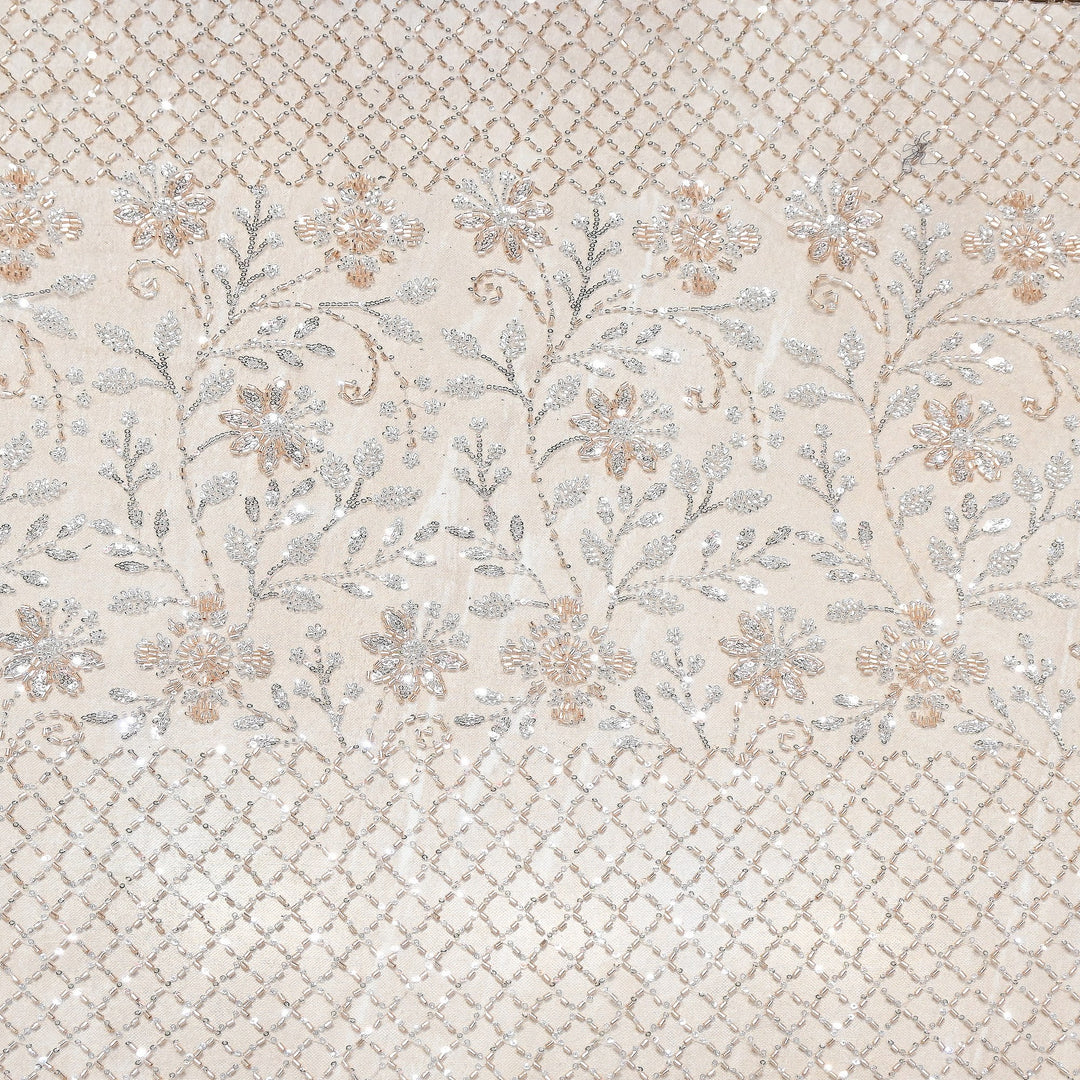 Premium Imported Heavy Beaded Floral Embroidery Net Fabric- 8827635-02