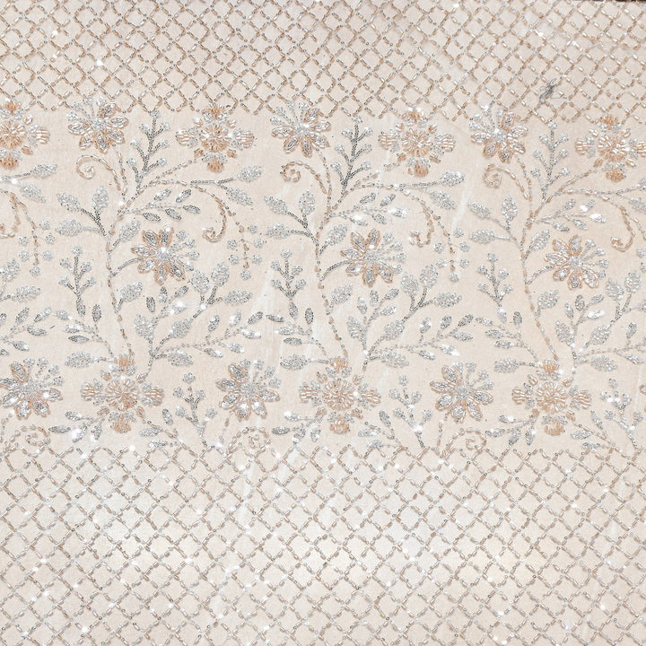 Premium Imported Heavy Beaded Floral Embroidery Net Fabric- 8827635-02