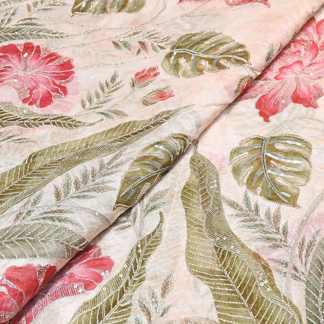 Premium Viscose Organza Position Print Zari & Sequins Embroidery Fabric – Designer Fabric PB0002-1