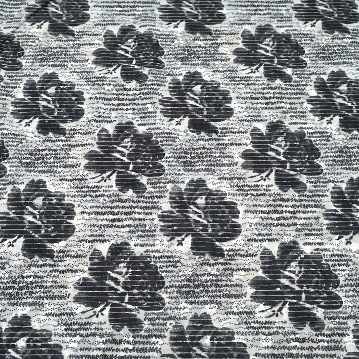 Floral Digital Print Cotton Chikan Embroidery Fabrics