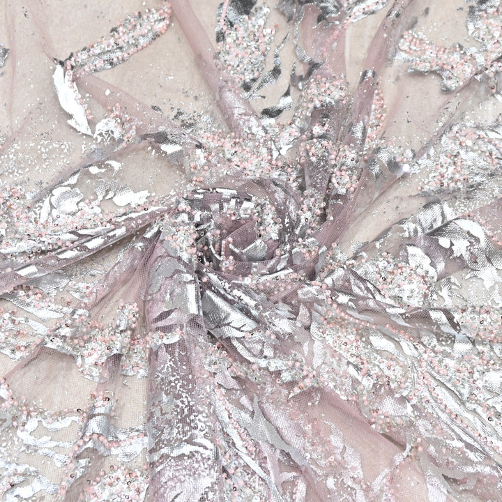 IMPORTED NET FOIL FABRIC WITH SEQUINS EMBELLISHMENT- PT1001- 02