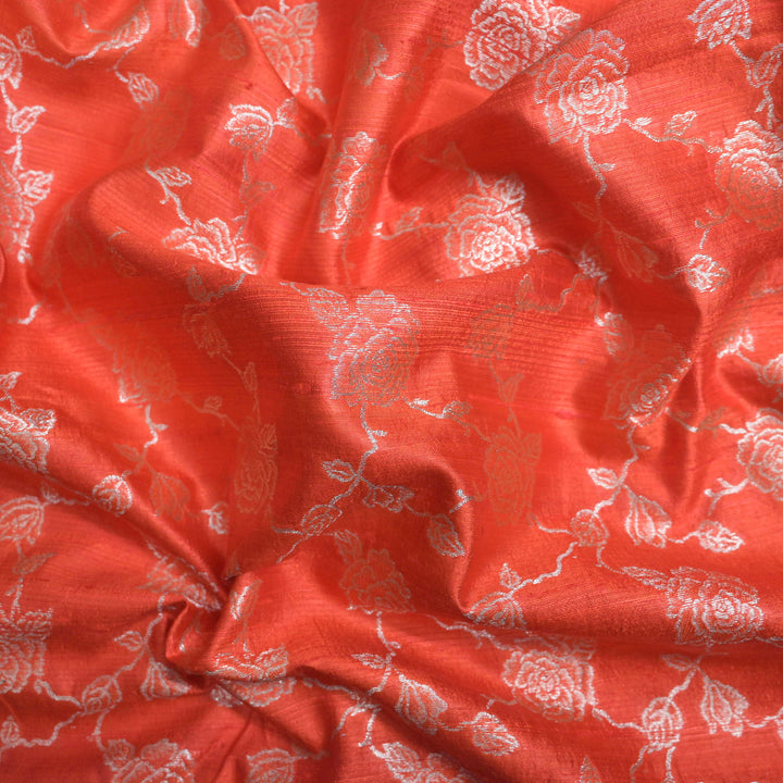 Orange Pure row silk Zari Brocade fabric. | 165-192O