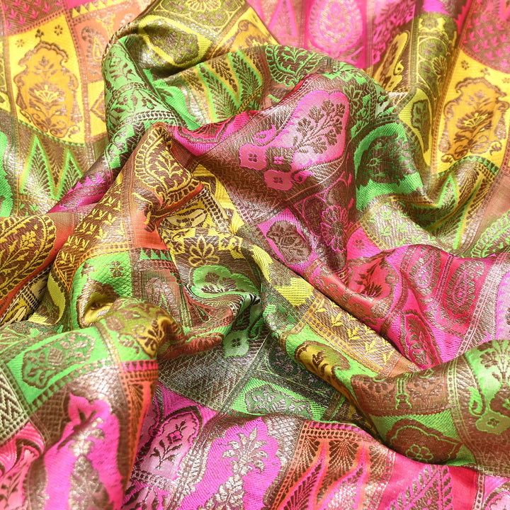 Multi Rangoli Brocade Fabric – Premium Zari Woven Designer Brocade Fabric 001006-A15