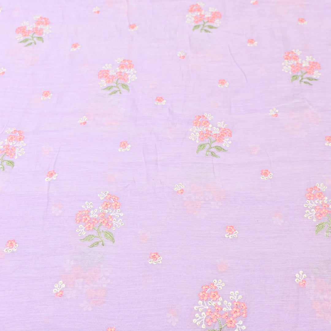 PASTEL LAVENDER COLOR MUL CHANDERI THREAD EMBROIDERY FABRIC - GP4822- 06