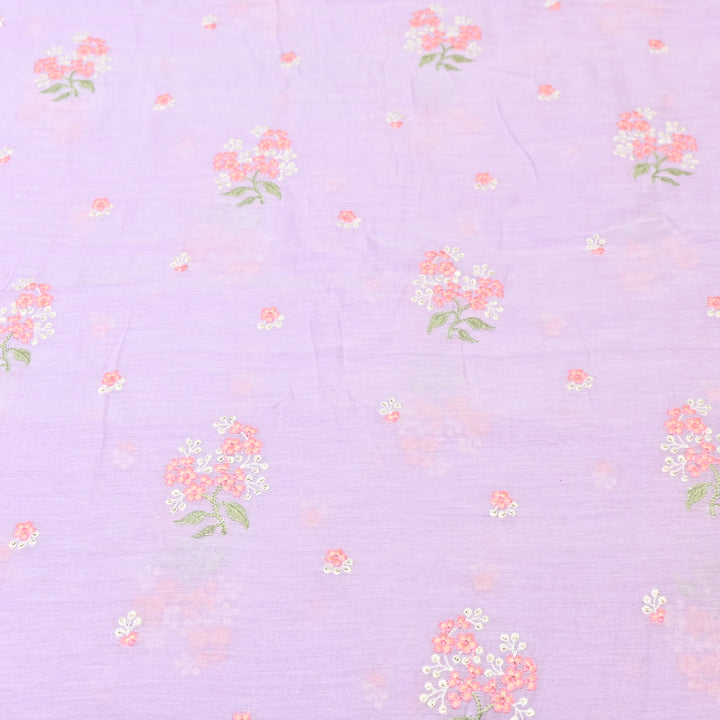 PASTEL LAVENDER COLOR MUL CHANDERI THREAD EMBROIDERY FABRIC - GP4822- 06