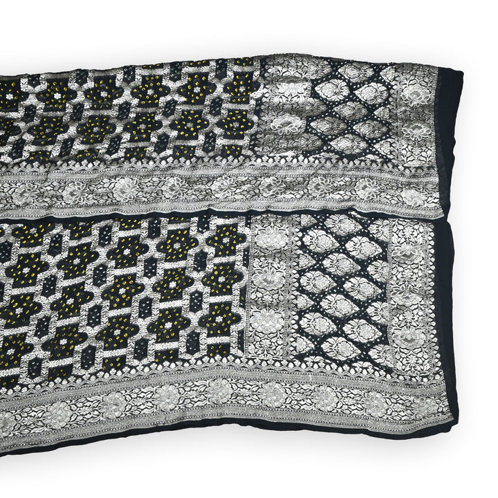 Black Gharchola Bandhani Dupatta in Pure Georgette – Traditional Zari Woven Festive Dupatta