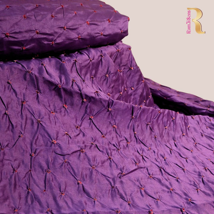 Royal Purple Pure Silk Chanderi Bandhni Fabric | CN-79-1082