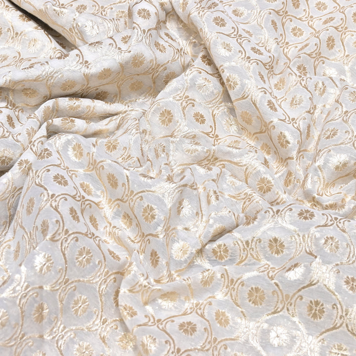 Banarasi Chanderi Gold Mat Zari Fabric – Premium Designer Ethnic Wear Fabric 000313-11