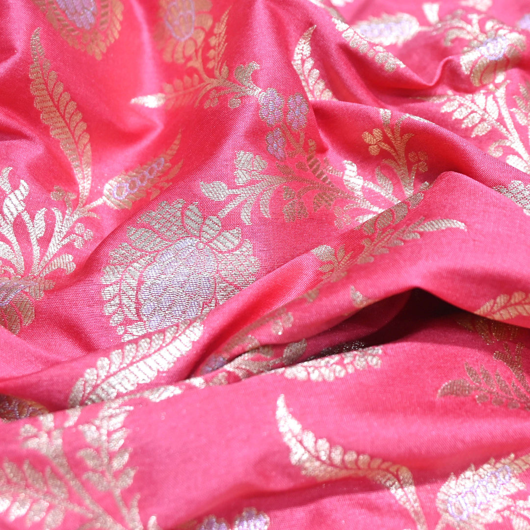 Soft pink & Antique Gold Floral Brocade Fabric.