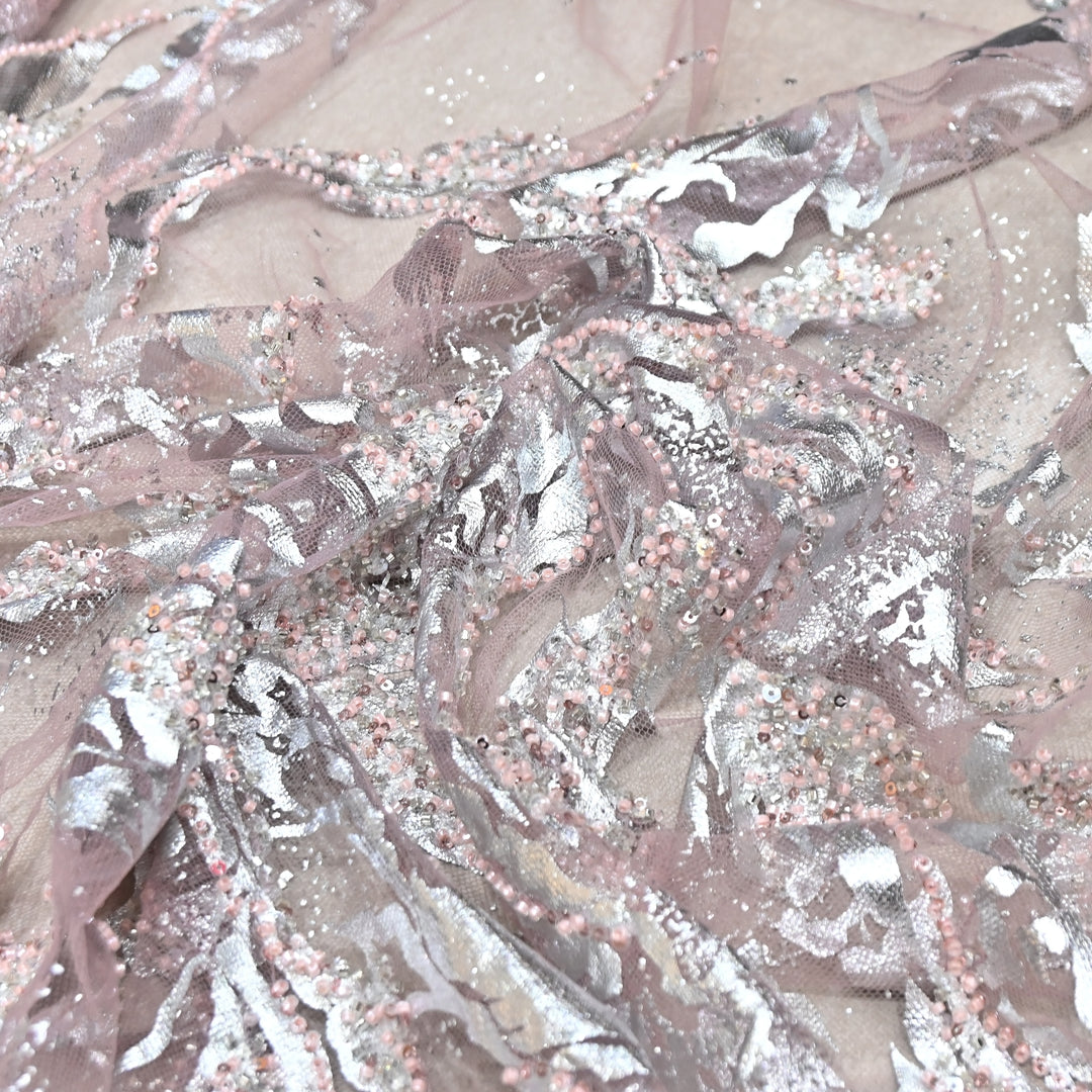 IMPORTED NET FOIL FABRIC WITH SEQUINS EMBELLISHMENT- PT1001- 02