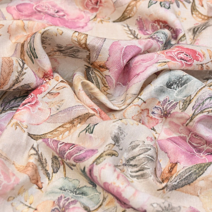 Multicolor Cotton Linen Digital Print Fabric- Soft Breathable Designer Fabric-RT0132-4