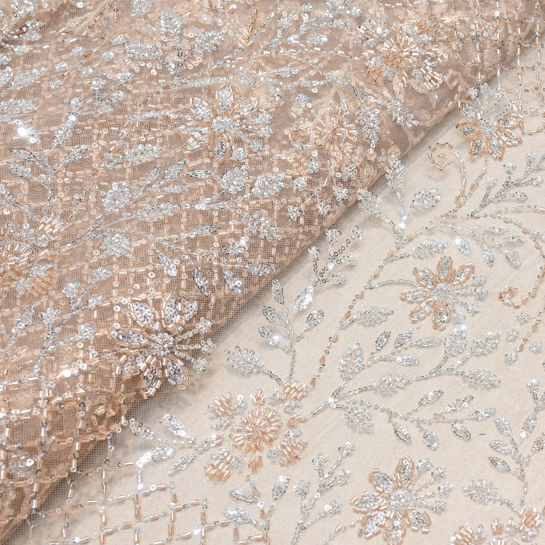 Premium Imported Heavy Beaded Floral Embroidery Net Fabric- 8827635-02