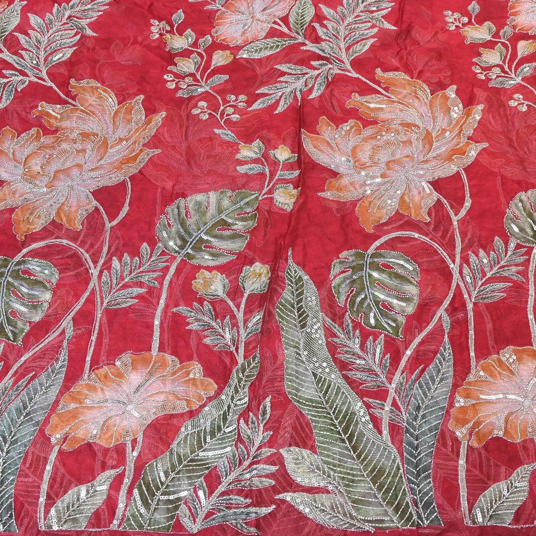 Premium Viscose Organza Position Print Zari & Sequins Embroidery Fabric – Designer Fabric PB0002-2