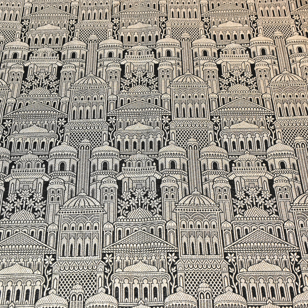 Black Color Pure Silk Alfi Zari Brocade Fabric 44" – Luxury Traditional Designer Fabric ZTF001-1