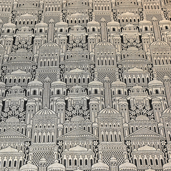 Black Color Pure Silk Alfi Zari Brocade Fabric 44" – Luxury Traditional Designer Fabric ZTF001-1