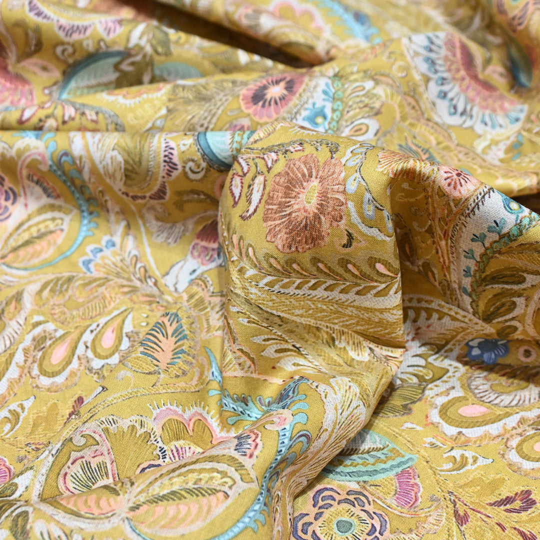 Vintage Yellow Italian Lawn Print Fabric