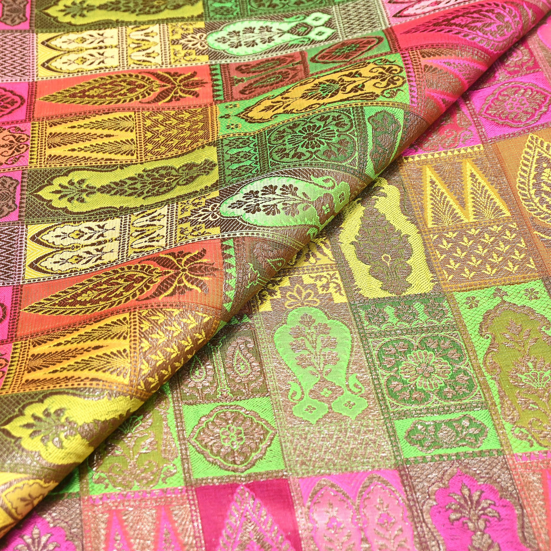 Multi Rangoli Brocade Fabric – Premium Zari Woven Designer Brocade Fabric 001006-A15