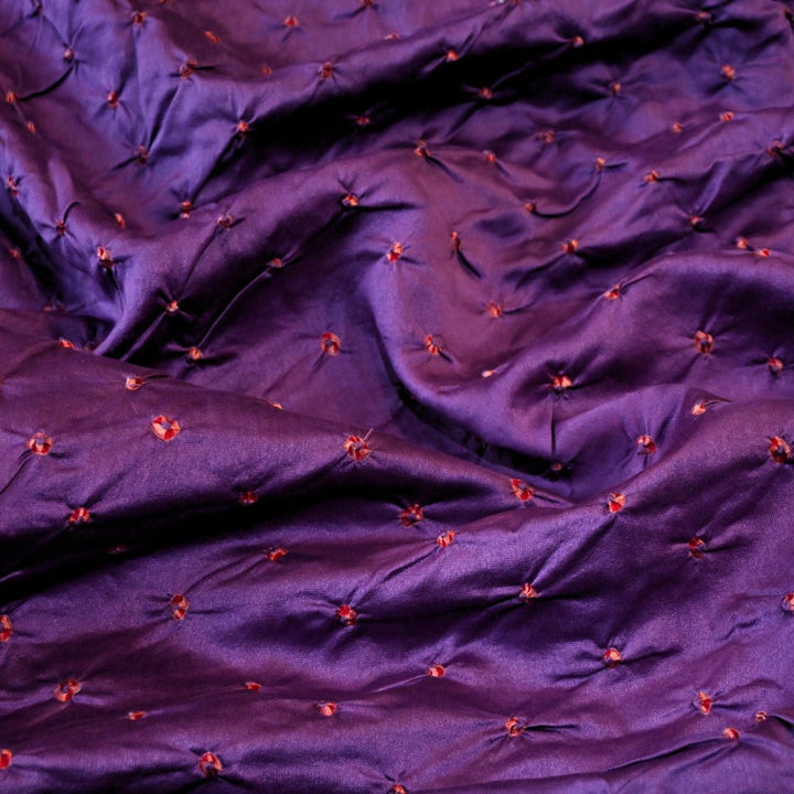 Royal Purple Pure Silk Chanderi Bandhni Fabric | CN-79-1082