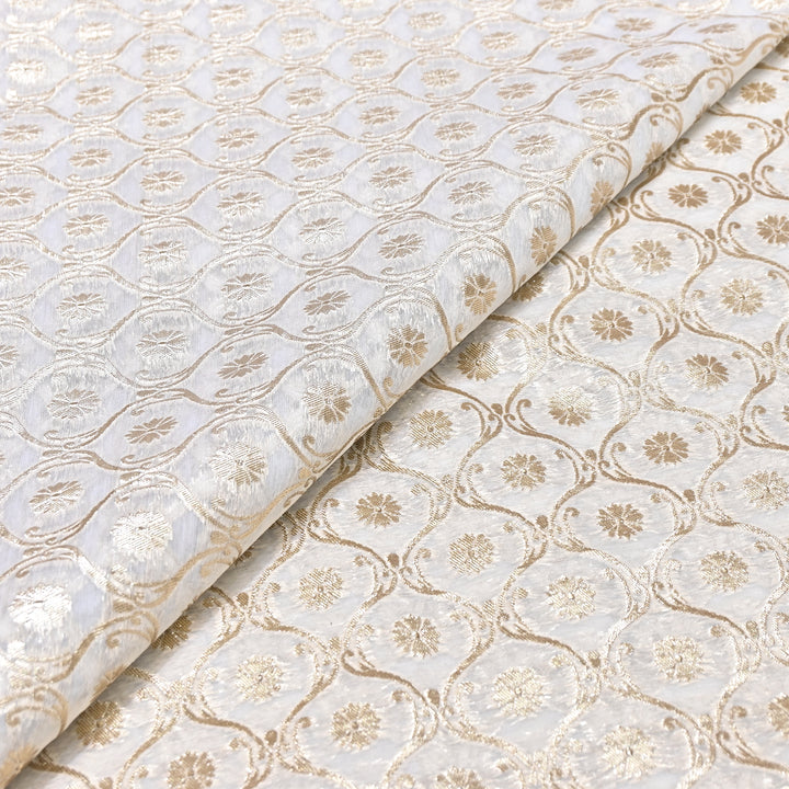 Banarasi Chanderi Gold Mat Zari Fabric – Premium Designer Ethnic Wear Fabric 000313-11