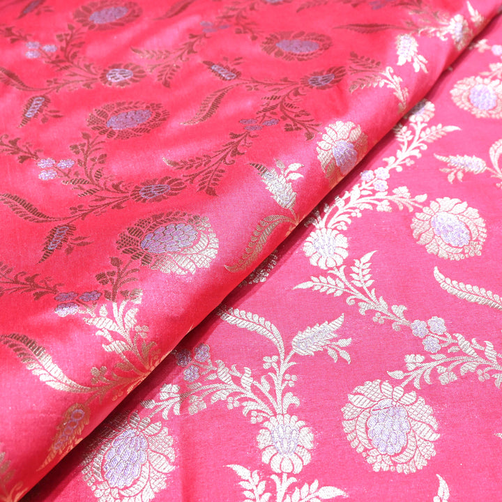 Soft pink & Antique Gold Floral Brocade Fabric.