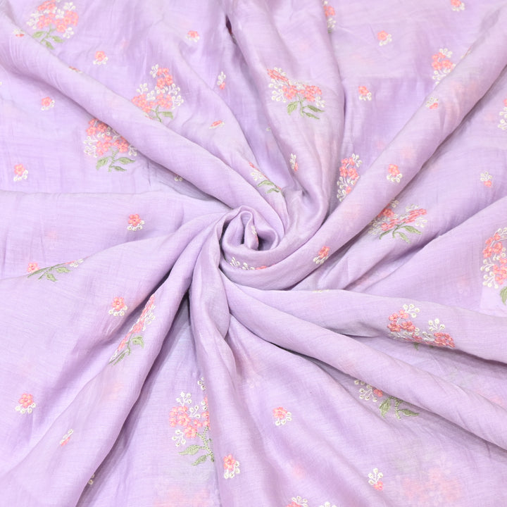 PASTEL LAVENDER COLOR MUL CHANDERI THREAD EMBROIDERY FABRIC - GP4822- 06