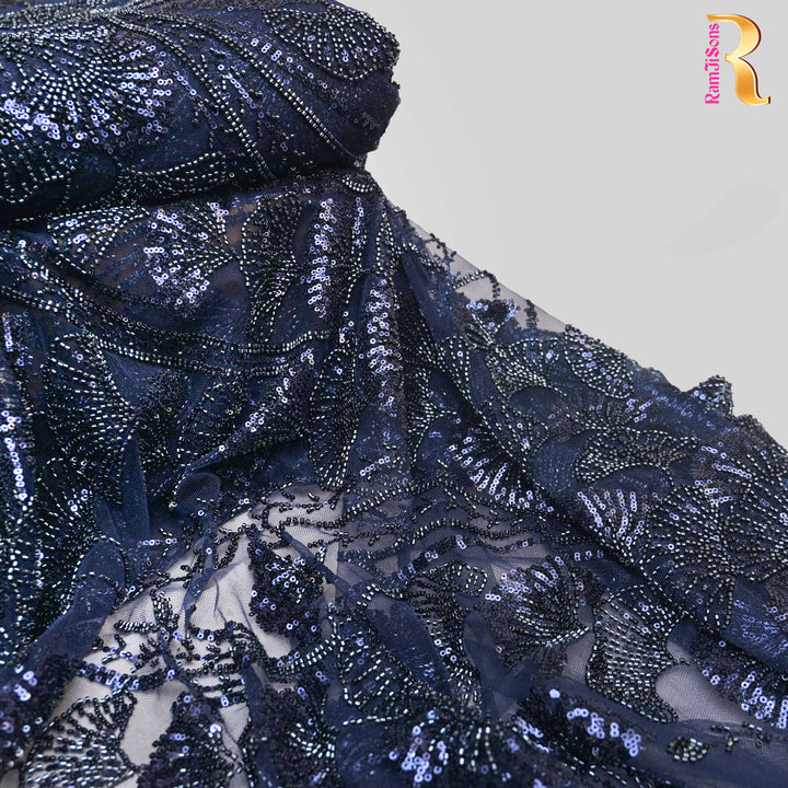 Navy Blue Net Imported Embroidery Fabric.| 017-255T