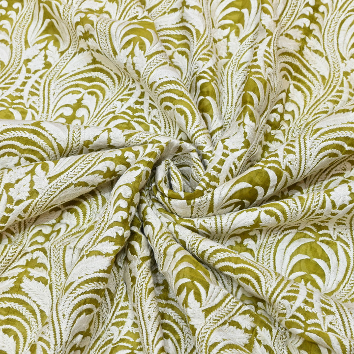 Macha Green Chanderi Fabric with allover Thread Embroidery