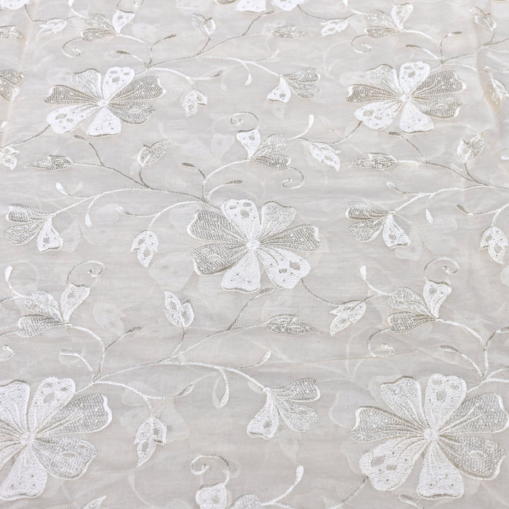 Premium Dyeable Mul Chanderi Floral Thread Embroidery Fabric - 0NDA46