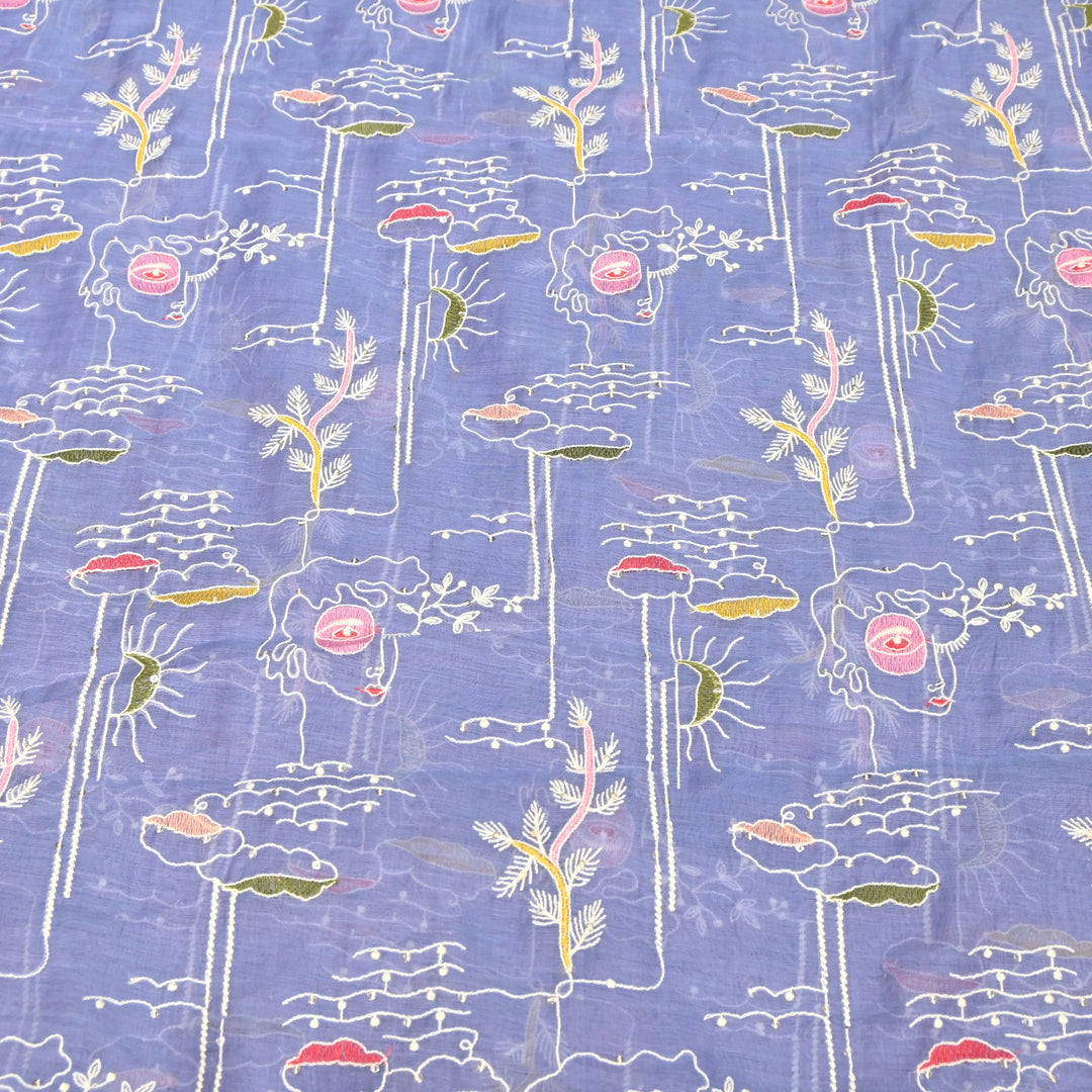Soft Blue Mul Chanderi Fabric with allover Sequins Thread Embroidery.