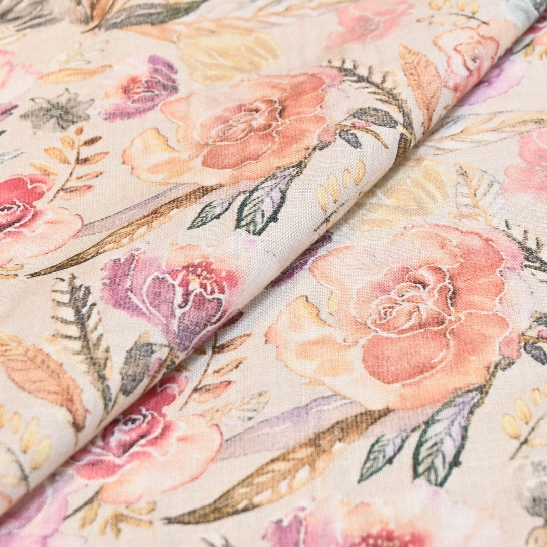 Multicolor Cotton Linen Digital Print Fabric- Soft Breathable Designer Fabric-RT0132-4