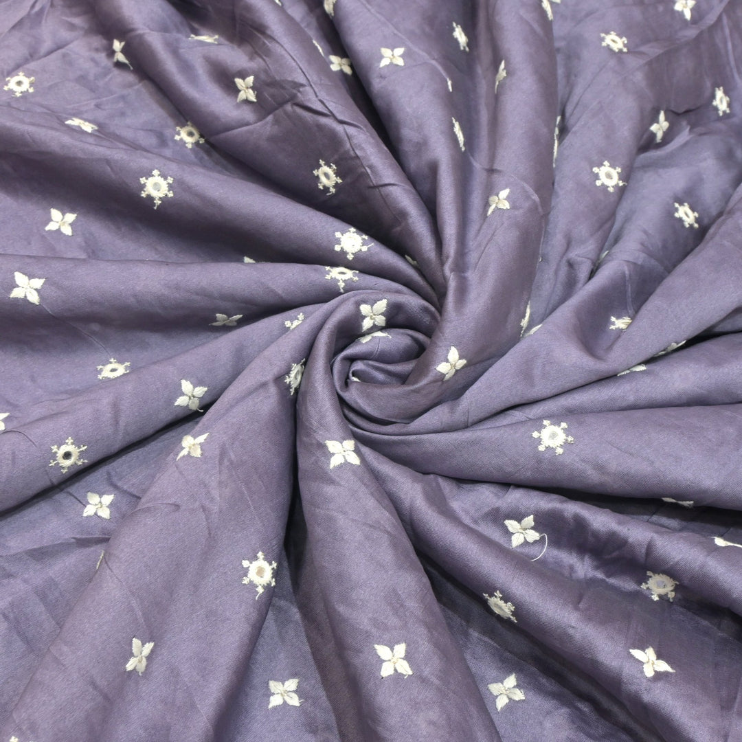 Silk Chanderi Mirror & Thread Buti Embroidery Fabric