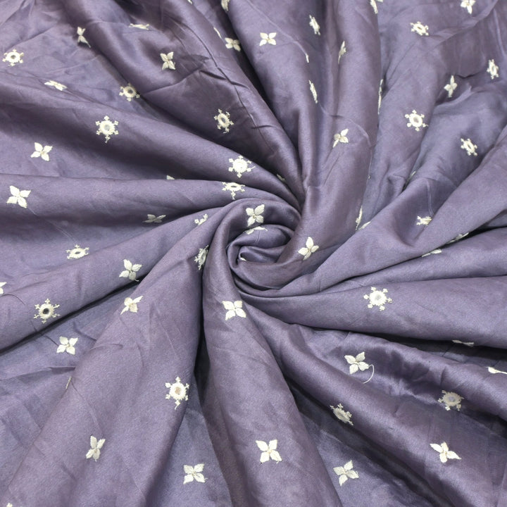 Silk Chanderi Mirror & Thread Buti Embroidery Fabric